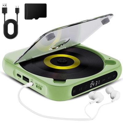 Portable CD Player, Portable Bluetooth-Compatible CD-Player, Rechargeable Cd Player with Bluetooth 5.3, Built-in HiFi Speakers, Supports CD/AUX/USB and Repeat Modes (Green)