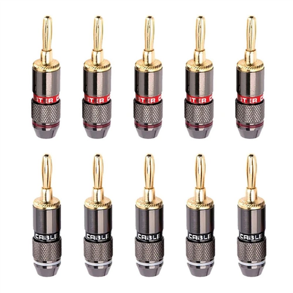 10PCS 24K Gold-Plated Banana Plugs 4MM Banana Connector with Screw Lock for Audio Jack Speaker Plugs Gun Metal(10 Red)