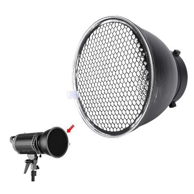 Denash 7" Bowens Mount Reflector Diffuser, Silver Softbox with 60 Grid for Studio Strobe Flash, Aluminum Alloy Light Modifier