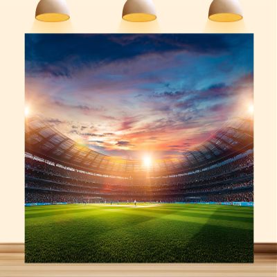 10X10ft Fabric Green Grass Football Field Backdrop American Football Stadium Under Night Lights Background for Sport Themed Birthday Party Wall Decorations