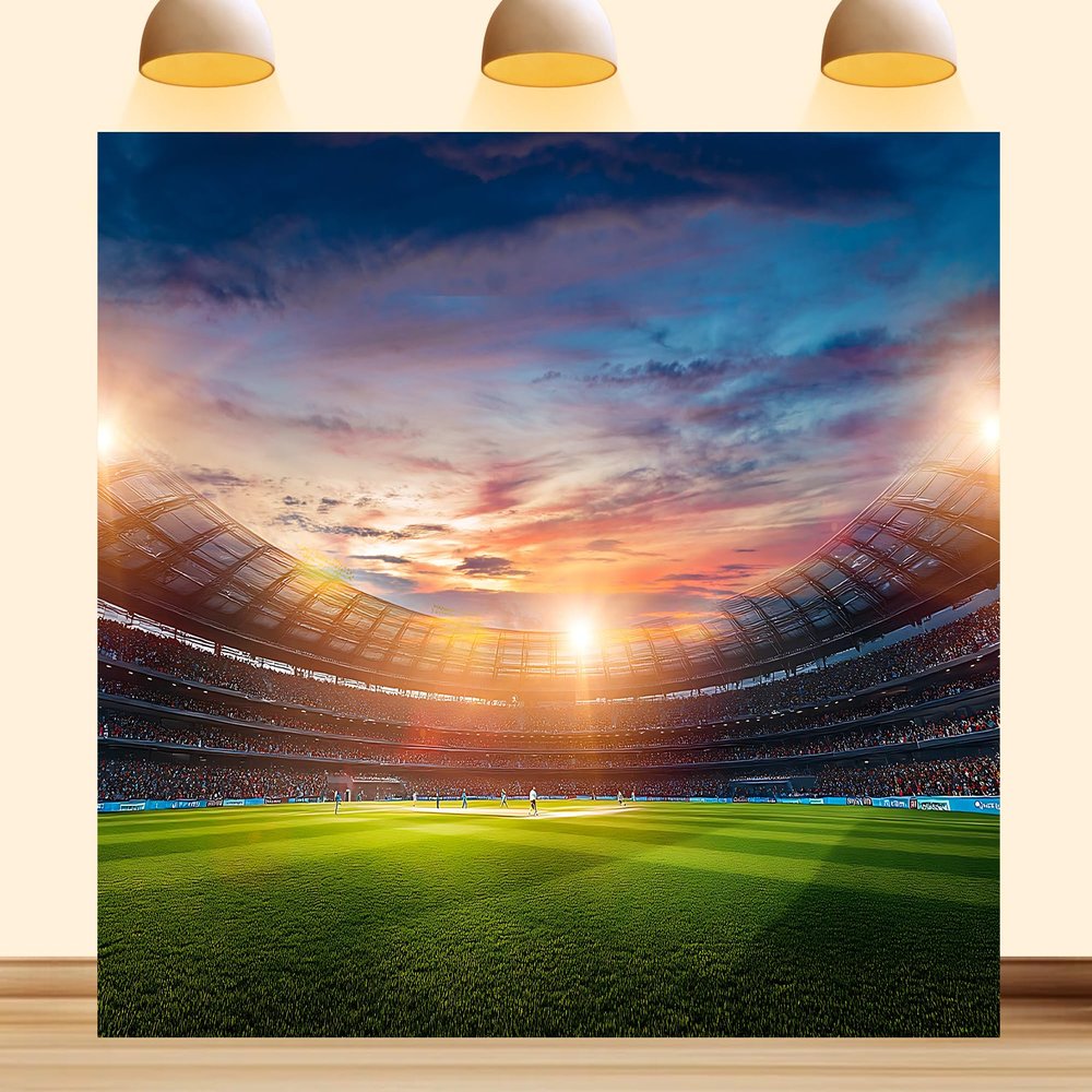10X10ft Fabric Green Grass Football Field Backdrop American Football Stadium Under Night Lights Background for Sport Themed Birthday Party Wall Decorations