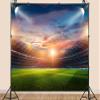 10X10ft Fabric Green Grass Football Field Backdrop American Football Stadium Under Night Lights Background for Sport Themed Birthday Party Wall Decorations view 3