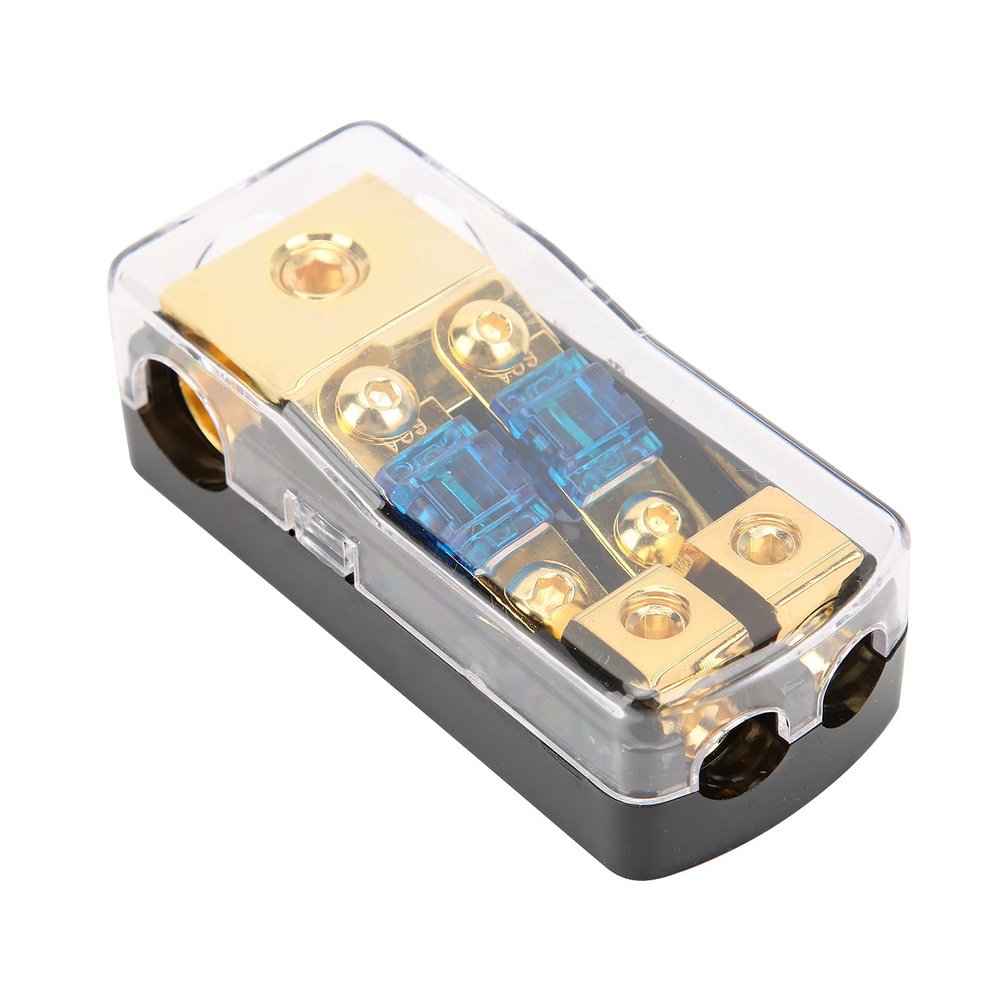 60A 1 in 2 Way Out Power Distribution Block, Car Audio Splitter with Copper Ground Fuse Holder, High Performance Protection for Car Stereo Audio System
