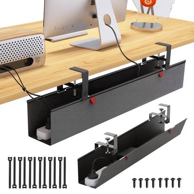 Cotohim Under Desk Cable Management Tray - Under Desk Cord Management - Clamp/Screw Mount - Fabric Wire Management - Cable Raceways Tray Cord Hiders for Office/Home (Black, 35.8"5.6")