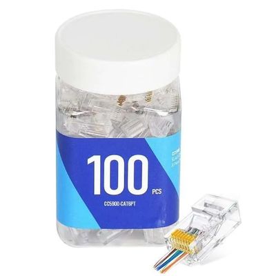 CC5900-CAT6PT RJ45 Connector for Cat6 Cable, CCTV Accessory for IP Security Systems, PoE Compatible, Crimp-On, 100-Pack