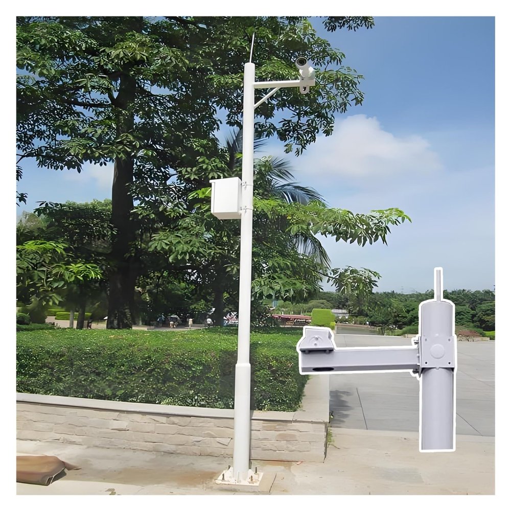 Surveillance Cameras Holder Column White, 2 2.5 3 3.5 4 4.5 5 6 M Metal Surveillance Stand Outdoor, Security Camera Column Stand Kit for Home/Farm/Warehouse/Mall(White B,H-4.5m (14 4/5 f))