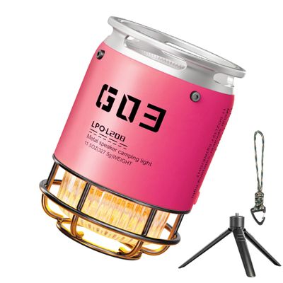 wiewoyakr Metal Outdoor Bluetooth Speakers Waterproof with 3 Adjustable Modes LED Torch/Colorful Mood Lights & SOS Rescue Portable with Stand & Lanyard - Gift for Camping/Hiking/Party (Pink)