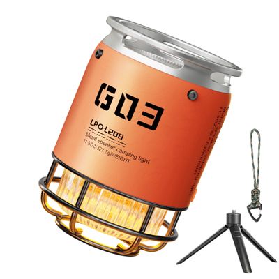 Metal Outdoor Bluetooth Speakers Waterproof with 3 Adjustable Modes LED Torch/Colorful Mood Lights & SOS Rescue Portable with Stand & Lanyard - for Camping/Hiking/Party (Orange)