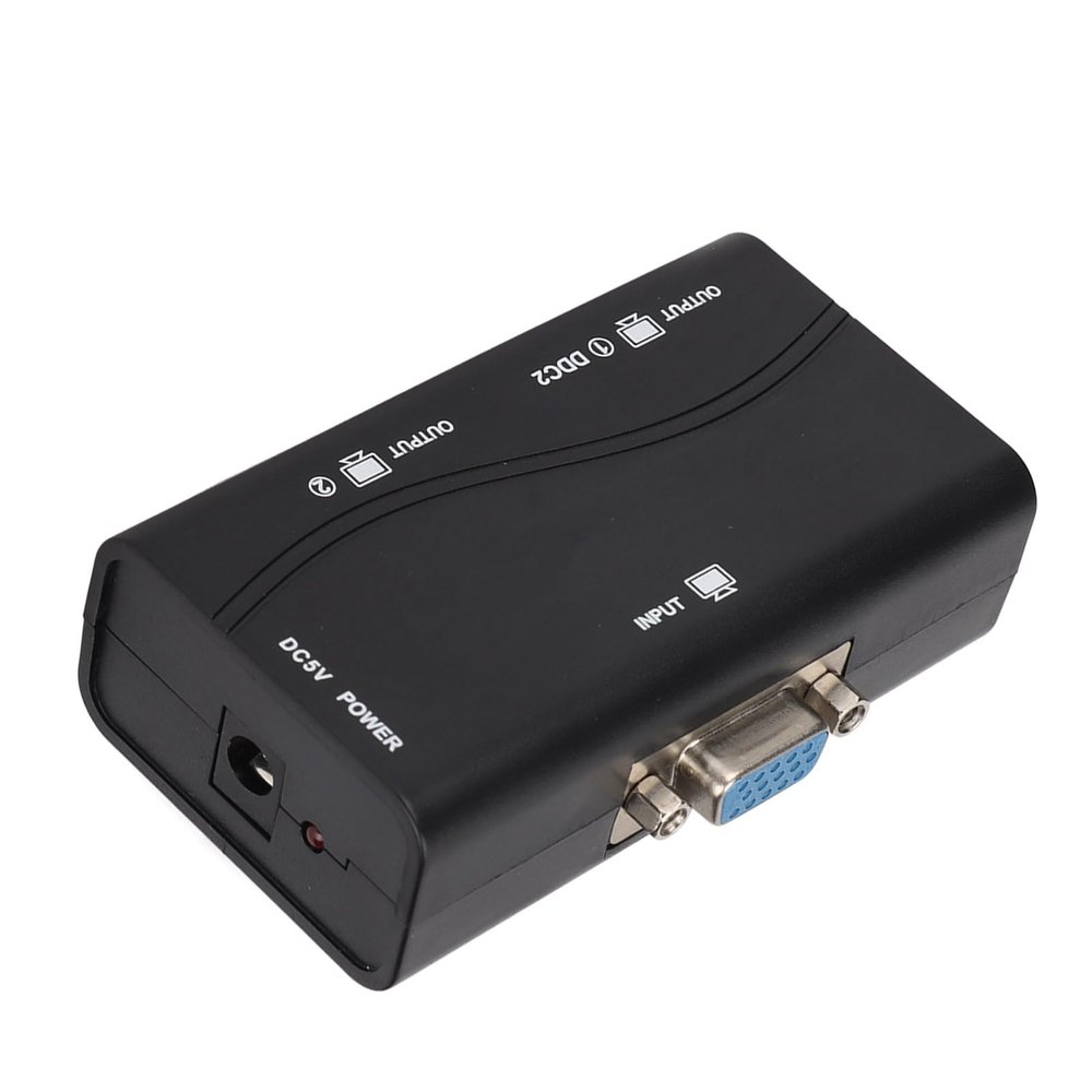 Estink VGA Splitter 1 in 2 Out Video Distributor Amplifier, ABS Plastic Gold Plated Connectors, 250MHz Bandwidth 1080P HD for Dual Monitor Display in Office Classroom Conference Room
