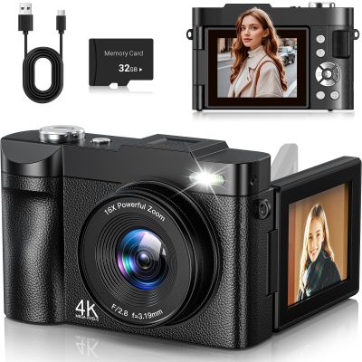ANVOSCI 4K Digital Camera 50MP Autofocus Vlogging Camera for YouTube with 2.8" 180 Flip Screen, 16X Digital Zoom Camera with 32GB Card for Beginner Boys Girls