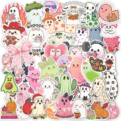 112 PCS Cute Ghost Stickers - Funny Halloween Holographic Stickers Waterproof Vinyl Decals, Suitable for Laptop, Water Bottle, Book, Gift Box, Birthday or Party Decorations, Ghost Party Favors