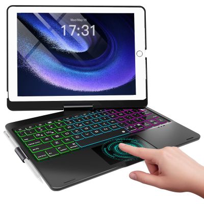 Baisla iPad 9th Generation Case with Keyboard 10.2" (2021), 360 Rotatable with Trackpad & Rainbow Backlit, iPad Keyboard case for 9th/8th/7th, iPad Air 3, iPad Pro 10.5 (Matte Black)