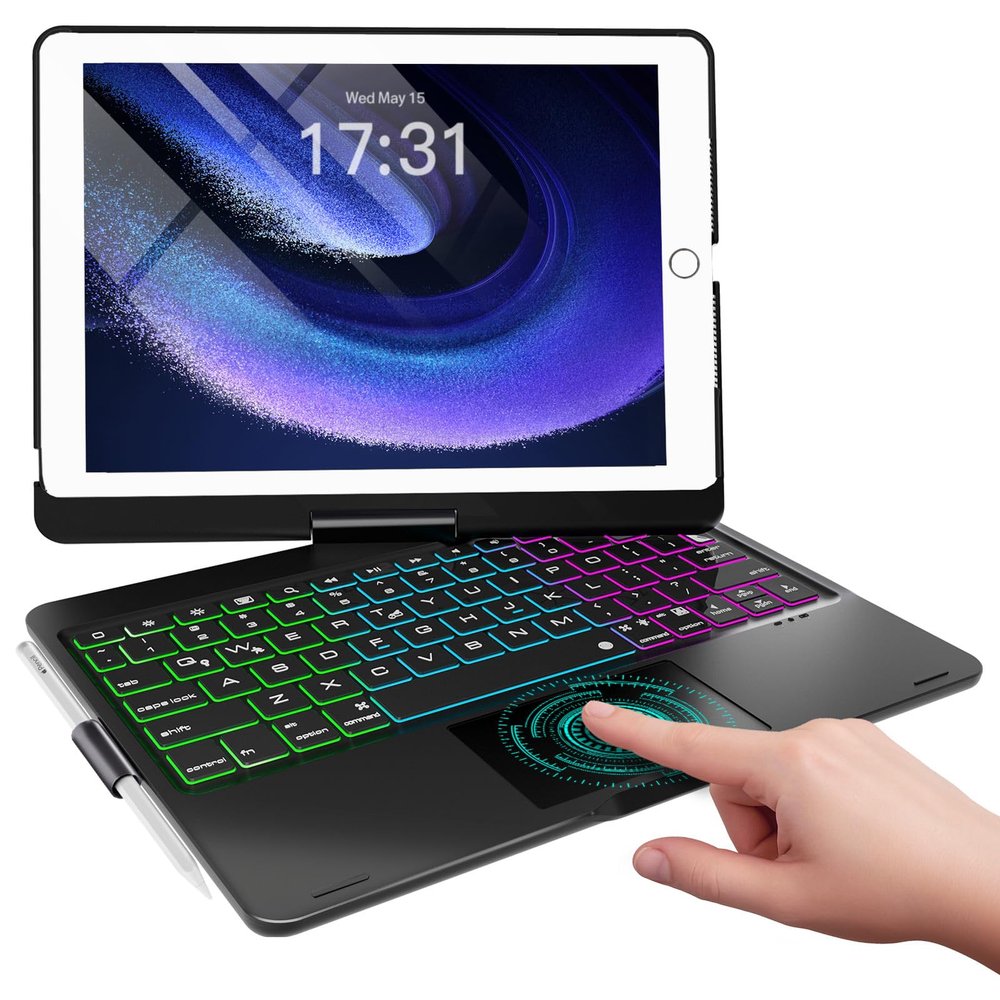 Baisla iPad 9th Generation Case with Keyboard 10.2" (2021), 360 Rotatable with Trackpad & Rainbow Backlit, iPad Keyboard case for 9th/8th/7th, iPad Air 3, iPad Pro 10.5 (Matte Black)