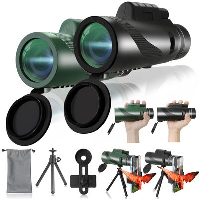 2 Pack 40X60 HD Monocular Telescope with Smartphone Holder and Tripod, Larger Vision Monoculars for Adults with BAK-4 Optical Prisms, Compact Monocular for Camping Bird Watching Hiking Hunting Travel