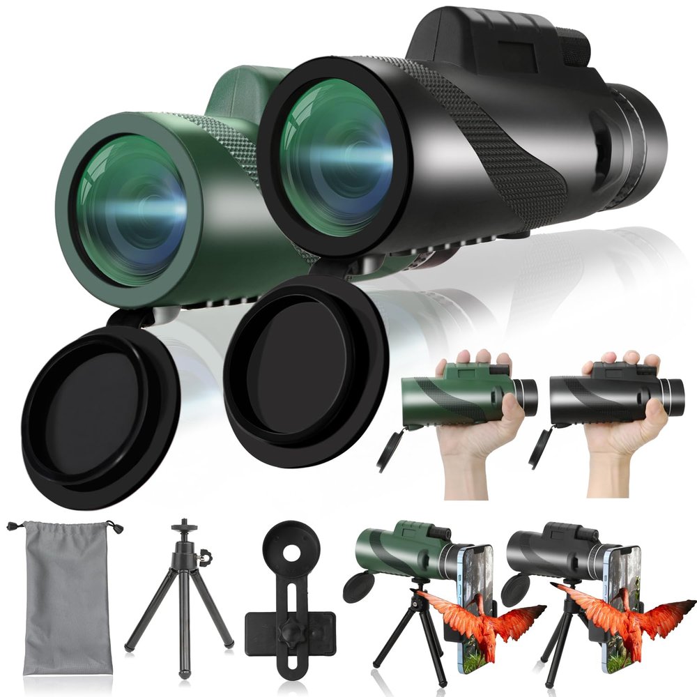 2 Pack 40X60 HD Monocular Telescope with Smartphone Holder and Tripod, Larger Vision Monoculars for Adults with BAK-4 Optical Prisms, Compact Monocular for Camping Bird Watching Hiking Hunting Travel