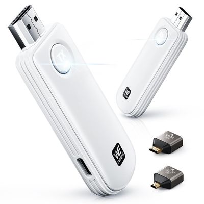WELUSOPU Wireless HDMI Transmitter and Receiver, HDMI Wireless 4K Decode 1080P Output, 2.4G/5.8G, 328FT/100M, Plug &Play for Laptop Camera TV Box to TV Monitor Projector for Home Church Office - White