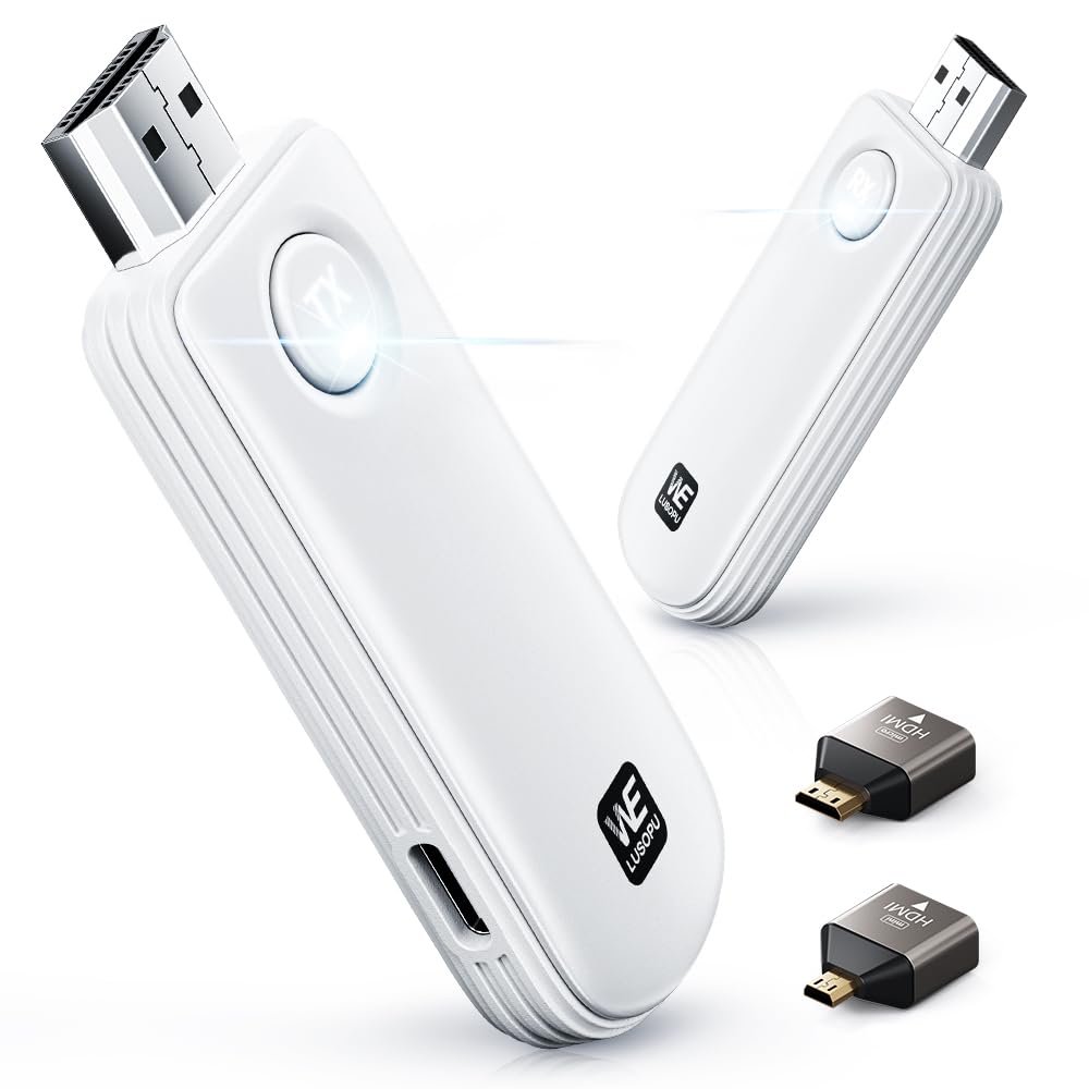 WELUSOPU Wireless HDMI Transmitter and Receiver, HDMI Wireless 4K Decode 1080P Output, 2.4G/5.8G, 328FT/100M, Plug &Play for Laptop Camera TV Box to TV Monitor Projector for Home Church Office - White