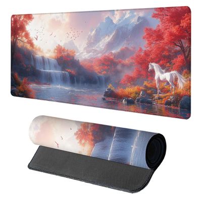 Landscape Mouse Pad, Gaming Mouse Pad 36x16in, Desk Mat with Stitched Edges, Large Mousepad Waterproof, Gaming Accessories Keyboard Mat, Office Desk Accessories, for Gamer Computer Office, Red E-7684
