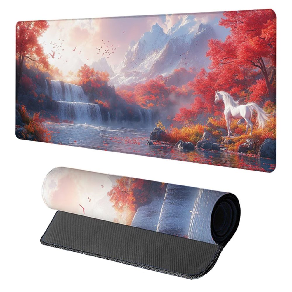Landscape Mouse Pad, Gaming Mouse Pad 36x16in, Desk Mat with Stitched Edges, Large Mousepad Waterproof, Gaming Accessories Keyboard Mat, Office Desk Accessories, for Gamer Computer Office, Red E-7684