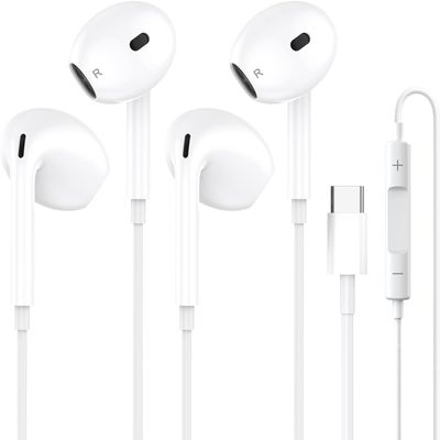 2 Packs USB C Headphones Wired for iPhone 16, Type C Earbuds Earphones with & Volume Control, HiFi Stereo Noise Earbuds Wired for Samsung Galaxy S24/S23/S22/S21/S20 Ultra