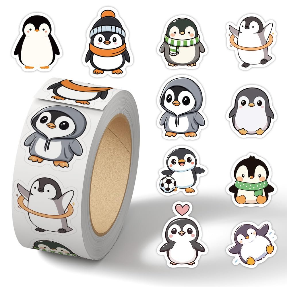 1000 Penguin Stickers,Cute Vinyl Waterproof Sticker for Water Bottle Laptop Guitar Phone Skateboard,Penguin Gifts for Kids Teens Girls