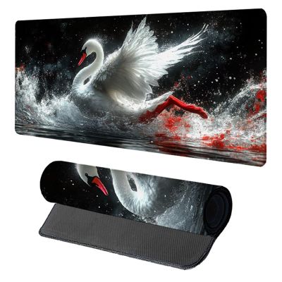 Swan Gaming Mouse Pad, Mouse Pad 40x20in, Large Desk Mat with Non-Slip Rubber Base, Office Desk Accessories, Large Extended Gaming Keyboard Mat, Big Mousepad for Computer Gamer Office, White W-9603