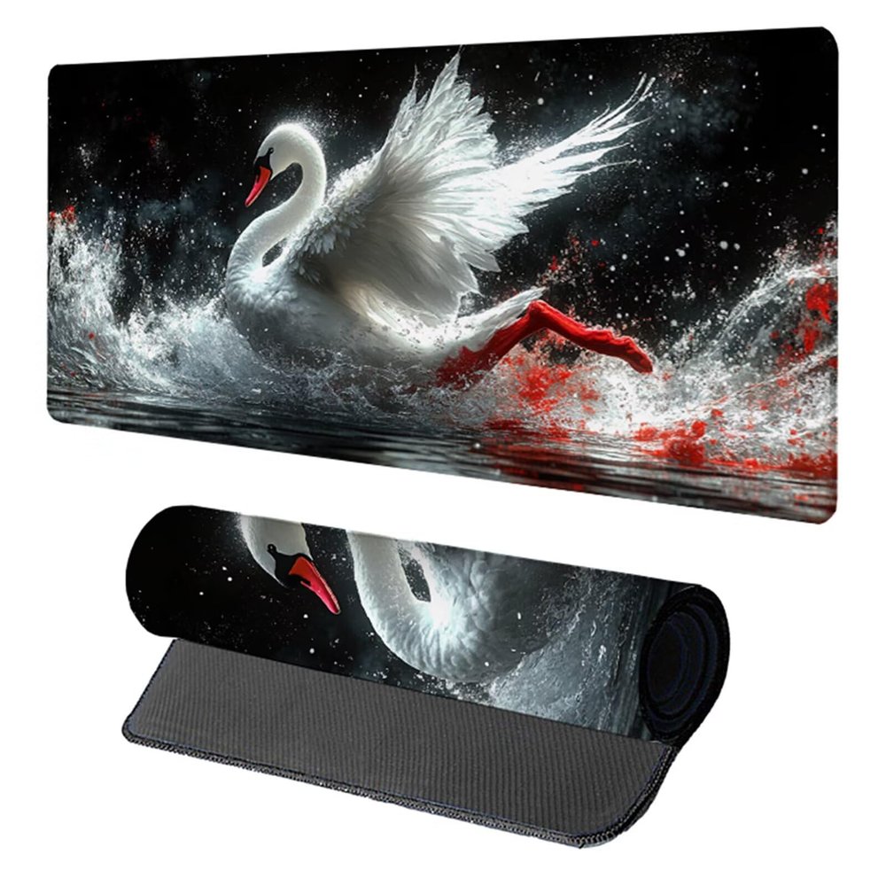 Swan Gaming Mouse Pad, Mouse Pad 40x20in, Large Desk Mat with Non-Slip Rubber Base, Office Desk Accessories, Large Extended Gaming Keyboard Mat, Big Mousepad for Computer Gamer Office, White W-9603
