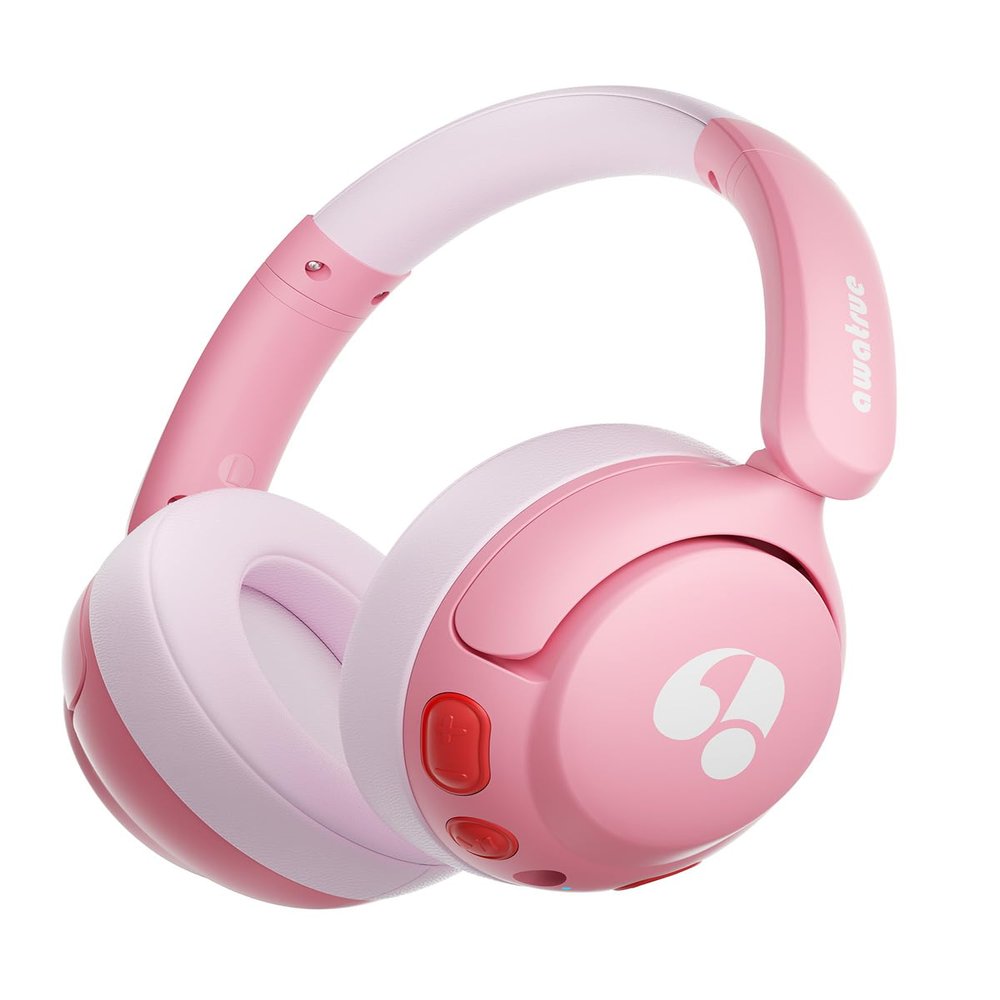 awatrue Kids Bluetooth Headphones, 85dB Volume Limiter, Foldable Wireless Over-Ear Headphones for iPad, Travel, 75H Playtime, Bluetooth 5.4, Built-in Mic, Pink