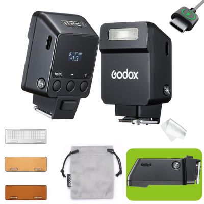 Godox IT22 F IT22F TTL Mini Flash for Fujifilm, GoDox TTL Flash, 700+ Flashes /1.5 s Recycling/1/321/1,Adjustable in1/3 Increments/USB-C Charging/HotShoeTrigger, W/Spreader&Color Filters (Black)