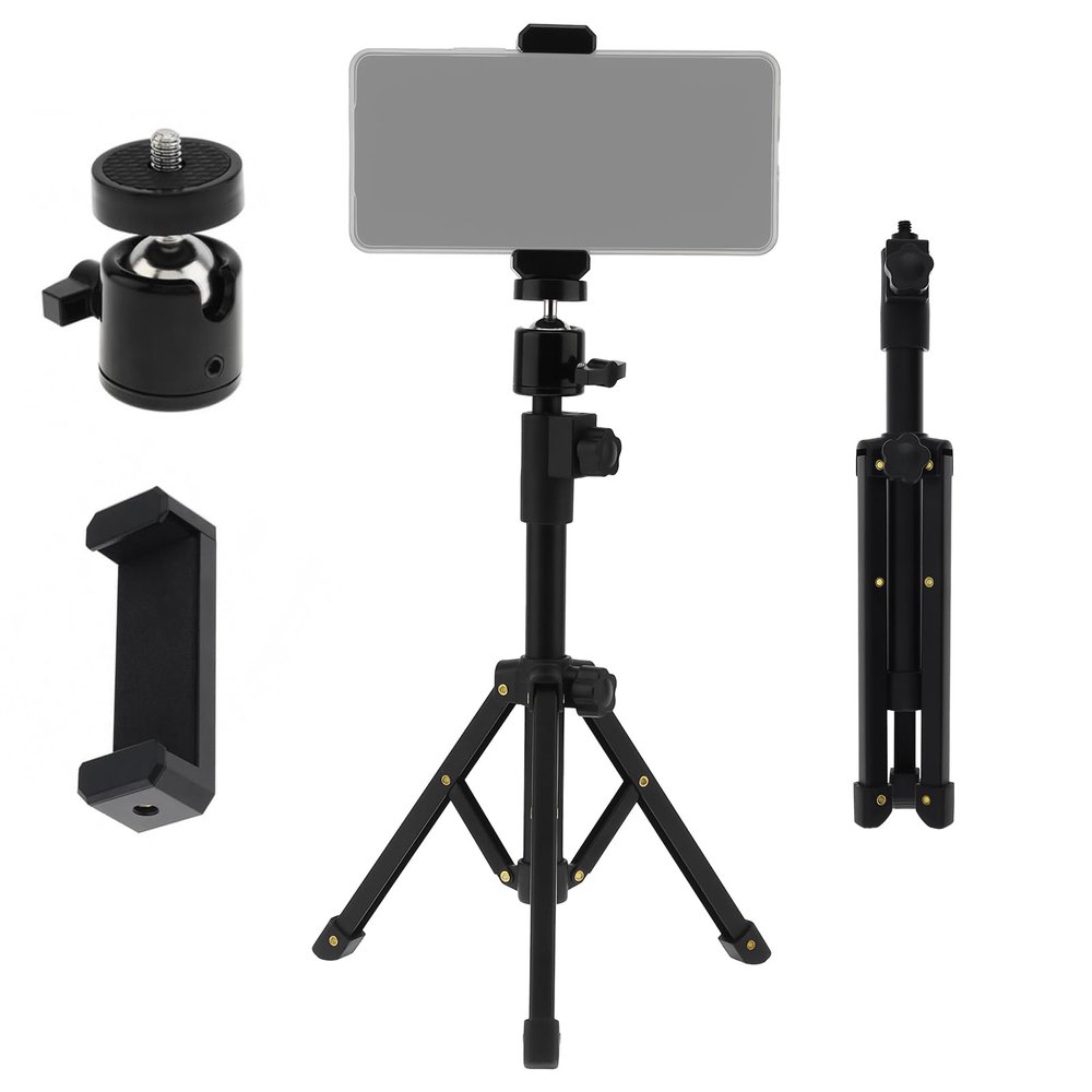 Lifexciting Metal Tripod Stand 1/4" Thread Desk Tripods for Webcam Camera Ring Light Phone Mount Holder Extendable 360Ball Head Fits Majority of Digital Devices