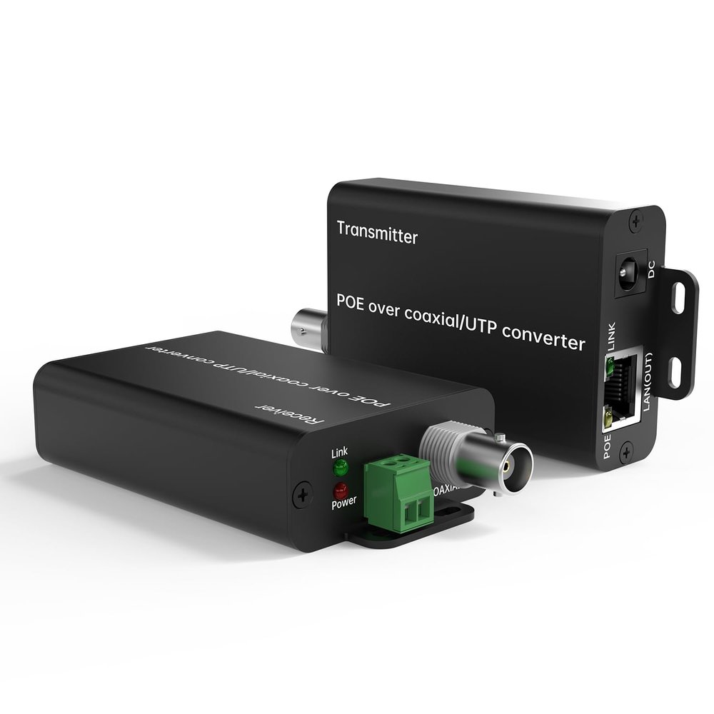 POE Over Coax Converter BNC to Ethernet IP Extender EOC, 3280ft(1000m) Power & Data Transmission Over RG59 Coaxial Cable for Analog to IP CCTV Security Surveillance System Upgrade 2 in1 BNC+Twist Pair