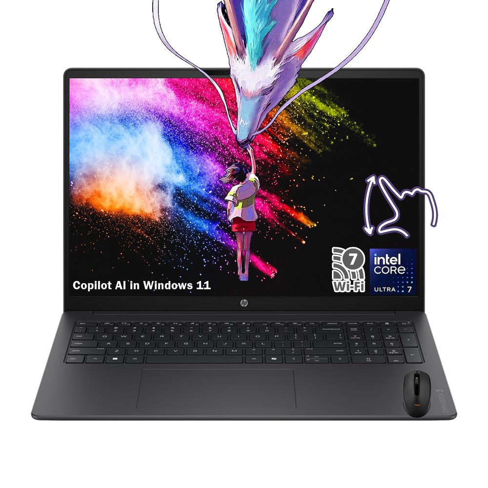 HP OmniBook 16" 2K Touchscreen Laptop | Intel Core Ultra 7 255U (Beats i9-10880H) | 16GB RAM | 512GB SSD | Intel Integrated Graphics | Win 11 | Fast Charge | Wi-Fi 7 | W/Mouse