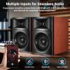 Sanyun SW205 80W Powered Bookshelf Speakers with 3D Soundstage | Precision DSP Spatial Audio & Geometric Cabinet | 4" Glass Fiber Woofer, Optical/Bluetooth 5.4/AUX, Wireless Remote (Pair, Cherry) view 3