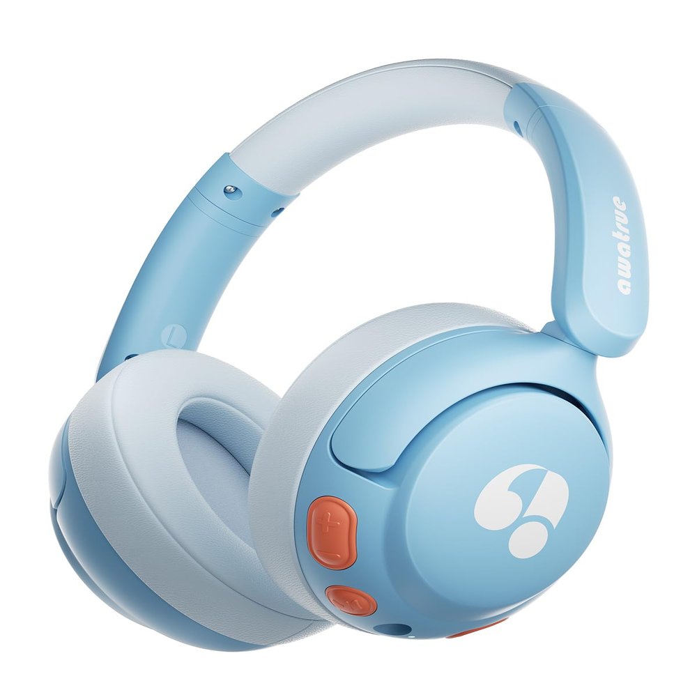 awatrue Kids Bluetooth Headphones, 85dB Volume Limiter, Foldable Wireless Over-Ear Headphones for iPad, Travel, 75H Playtime, Bluetooth 5.4, Built-in Mic, Blue