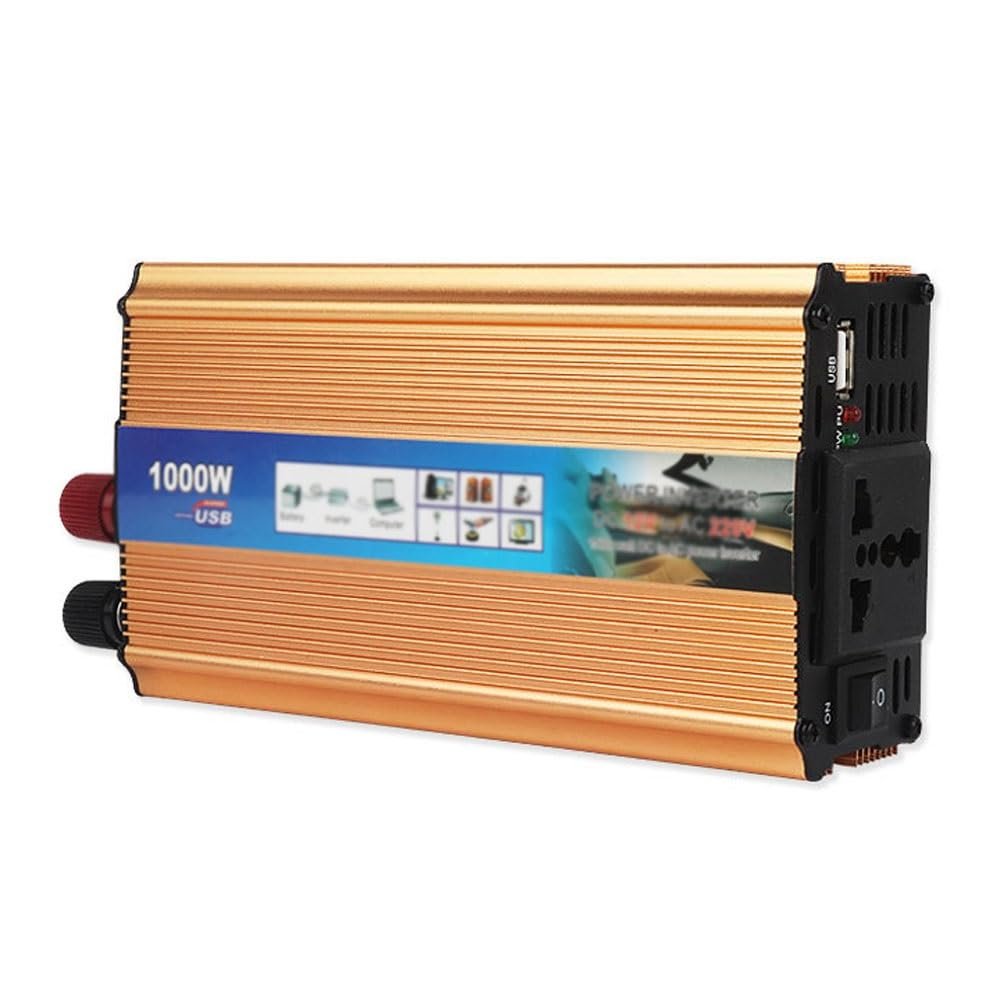 1000W Power Inverter DC 12V/24V to 220V AC Converter for Car, RV, Truck, Off-Grid Solar - Portable Inverter with AC Socket & USB Charging, Ideal for Camping & Travel