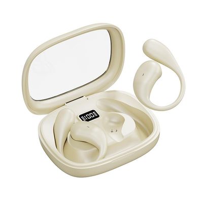 Bluetooth Headset 2025 New earhook Wireless air Conduction Does not Enter The Ear, Suitable for Outdoor Sports, Running, Cycling, Configuration, Transparent Cabin Charging case (Beige)