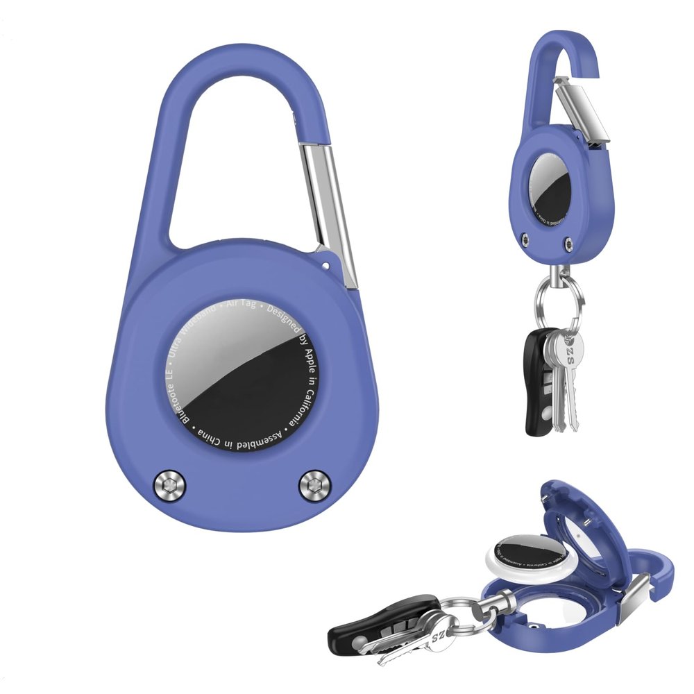 2-in-1 Carabiner Keychain & Case for Apple AirTag - IPX8 Waterproof, Shockproof Protective Cover with Detachable Hook (Sky Blue)