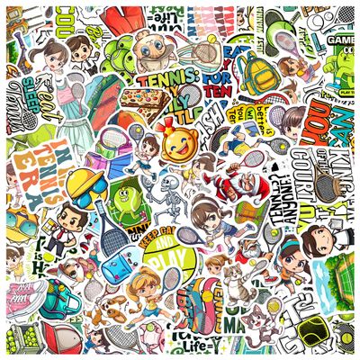 108Pcs Tennis Stickers Pack Cartoon Style Vinyl Decals for Water Bottles Laptop Skateboard Phone Journal Scrapbook Luggage Decoration Fun Quotes and Characters