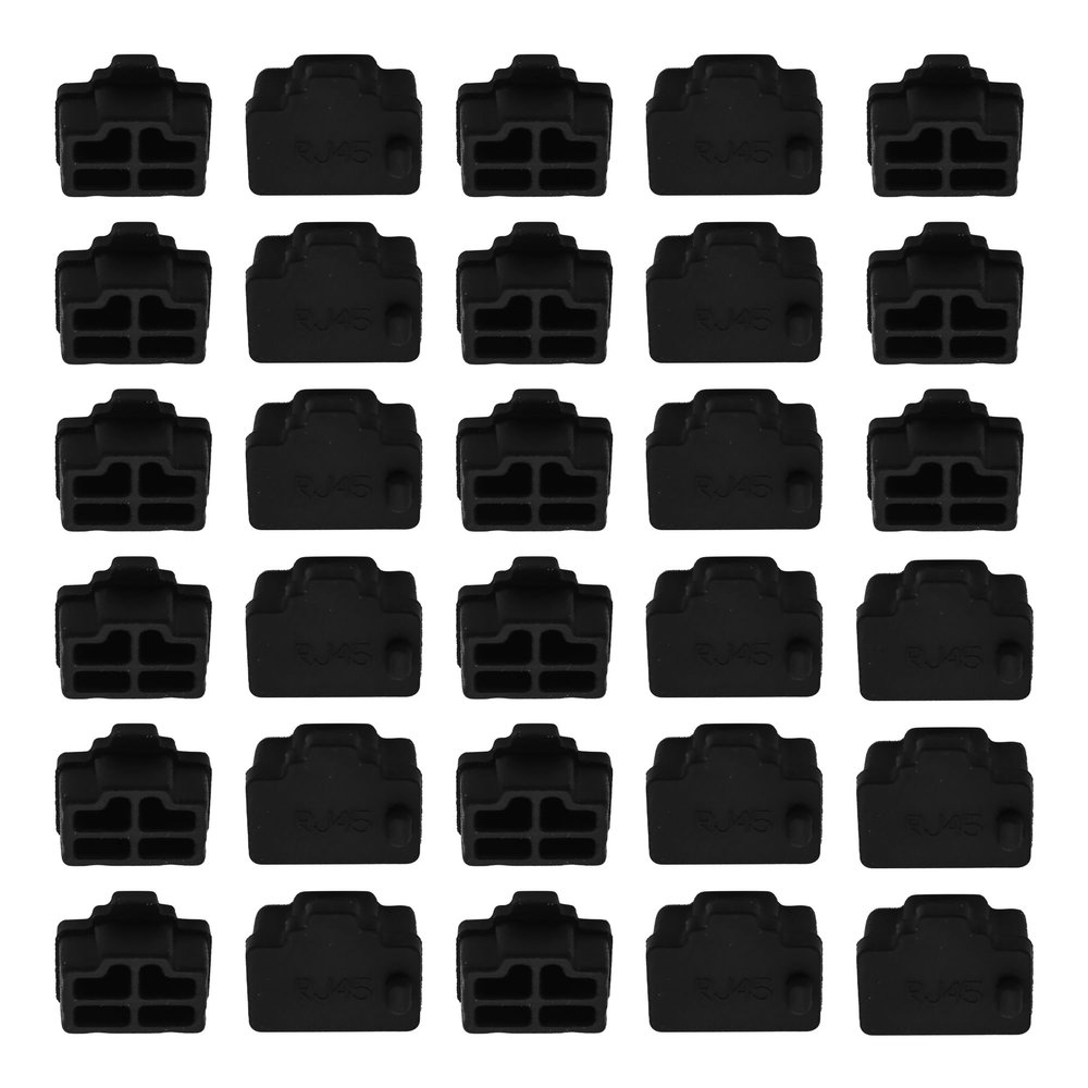 bociloy 30PCS RJ45 Port Dust Covers, Black Silicone Ethernet Jack Protectors for Network Equipment, Anti-Dust Plugs for Computer Router Switch Unused Ports
