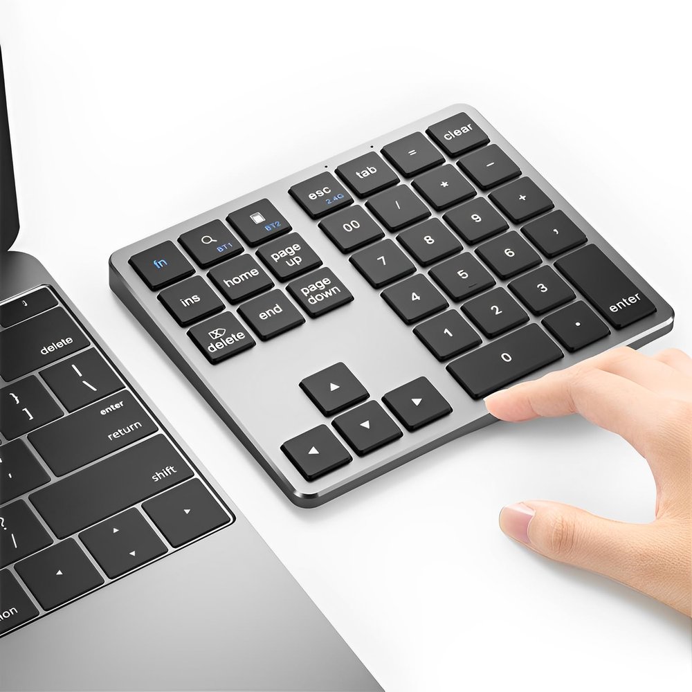 LICAEVEY Wireless Bluetooth Number Pad for Laptop - 35 Keys Dual Mode Rechargeable Numeric Keypad, Universal Numpad for Wins Android PC & Tablet (Gray Black)
