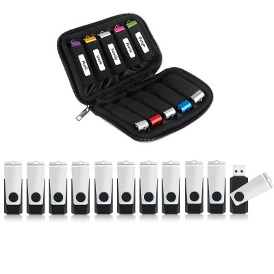 10 Slots USB Storage Case and 10 Pack 8GB Flash Drive, Portable Thumb Drive USB Holder, Tech Organizer Travel Electronics Bag, Bulk Memory Stick Pouch Computer Accessories