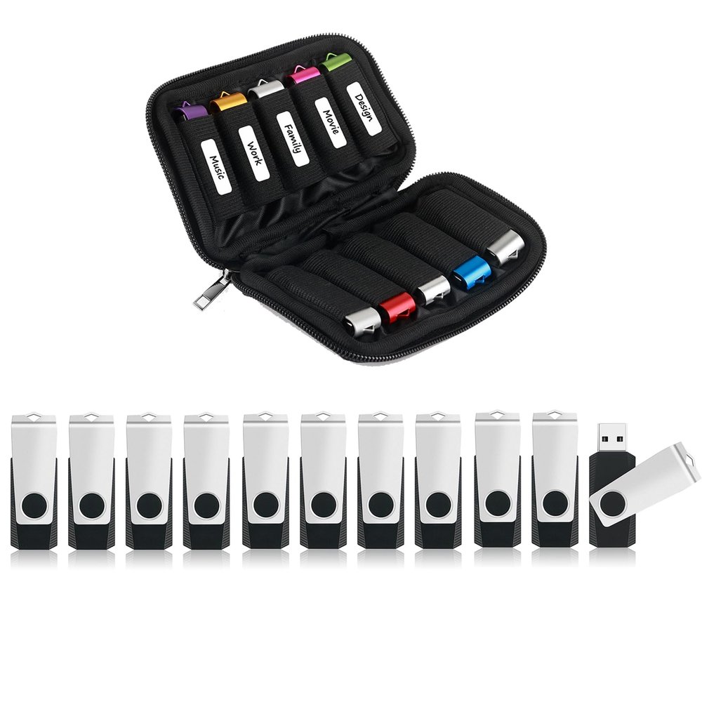 10 Slots USB Storage Case and 10 Pack 8GB Flash Drive, Portable Thumb Drive USB Holder, Tech Organizer Travel Electronics Bag, Bulk Memory Stick Pouch Computer Accessories
