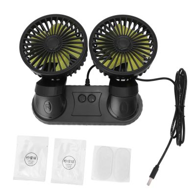 MOTOULAX Car Fan Portable Dual Head Electric Vehicle Mounted USB 360 Degree Rotation Auto Cooling Fan for Dashboard SUV RV Truck Sedan Home Office