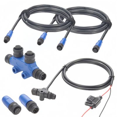 Plinkwirekb NMEA 2000 N2K Starter Kit Marine Grade Backbone Drop Cable 2 Port Tees Terminators Power Cable with Fuse for Lowrance Simrad B&G Navico Garmin Networks (Kit-E)