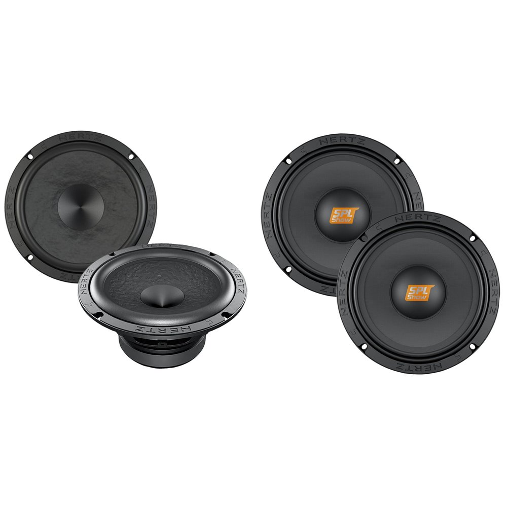 Hertz SPL Show Series Pair of SV-1651 6.5" 4-Ohm SPL Midrange Speaker Drivers with a Pair of SPL Show Series SV-200L 8 in. SPL 4-Ohm Woofers
