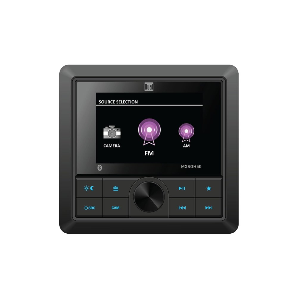 Dual Electronics MXSGH50 Marine Stereo Boat Radio | Gauge Hole Media Receiver with Bluetooth | 3.5" Full Color Screen | RGB Illumination | AM/FM/RDS/Weatherband Tuner with 30 Presets | Black | New