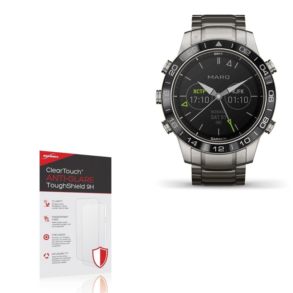 BoxWave Screen Protector Compatible With Garmin MARQ Aviator - ClearTouch Anti-Glare ToughShield 9H (2-Pack), Anti-Glare 9H Tough Flexible Film Screen Protector