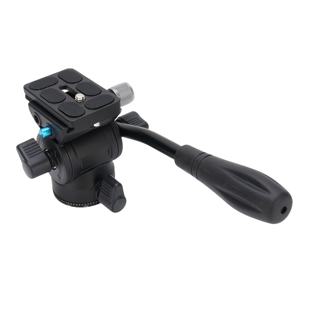 Asixxsix Tripod Fluid Head, 360 Panorama Aluminum Alloy Video Tripod Head with Handle Support 90 -70 Tilt, Max Load 11lbs, 45mm Base, 3/8 inch Screw Hole for DSLR Camera