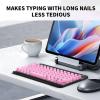 Sanpyl Keyboard for Long Nails, Wireless Bluetooth Keyboard with Silicone Raised Protective Cover, for Wins, for Android, for iOS, Slim Quiet (Pink) view 3