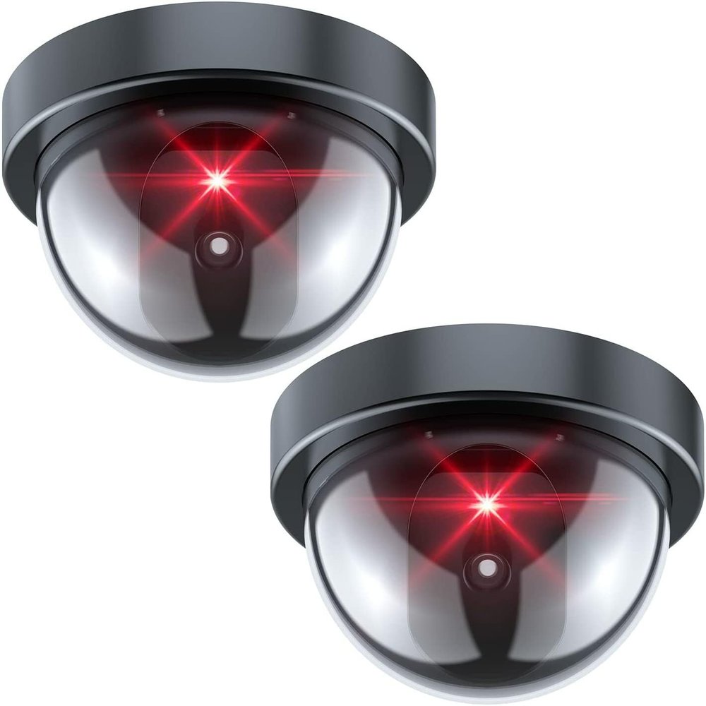 Fake Dome Security Camera Protection for Home. Dummy Fake Camera with LED Red Light No Wiring Required (Pack of 2)